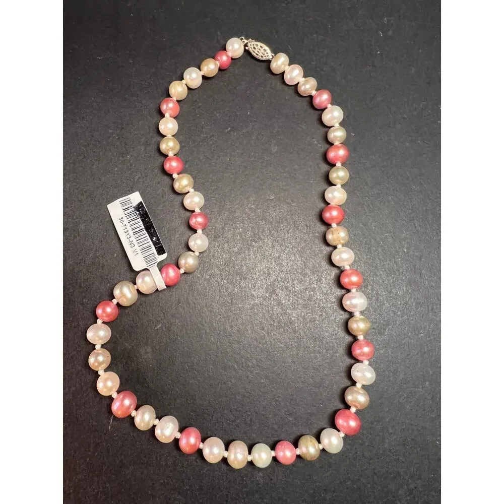 NEW multi colored freshwater pearl necklace with sterling silver clasp